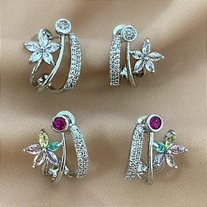 BRINCO ARGOLA TRÊS FIOS BORBOLETAS ZIRCÔNIAS DOURADO BIJU