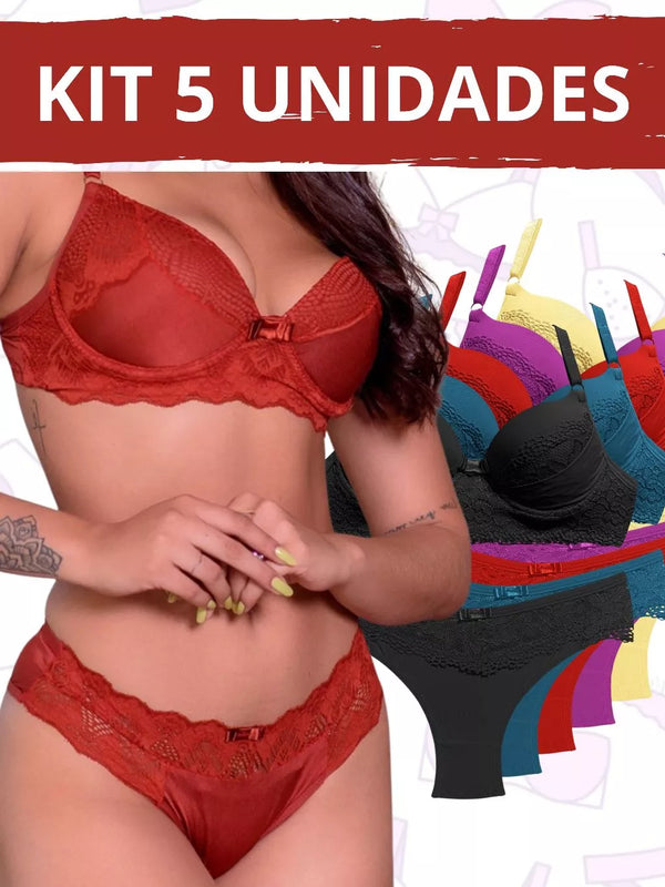 Kit com 5 conjuntos de lingerie em Renda