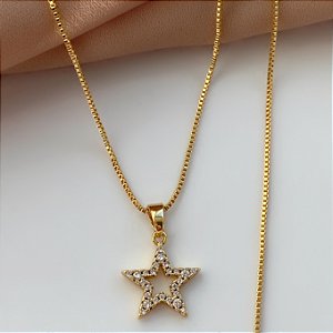 COLAR ESTRELA ZIRCÔNIA FOLHEADO A PRATA⭐️