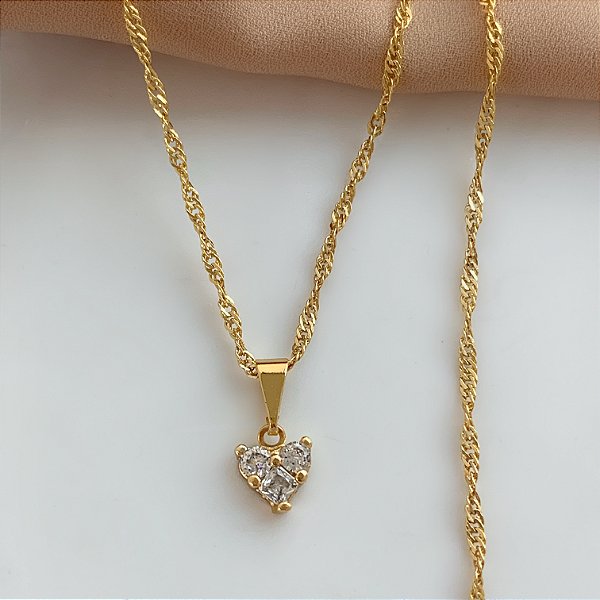 COLAR CORAÇÃO PEDRAS ZIRCÔNIAS FORMATOS FOLHEADO A OURO 18K⭐️
