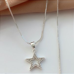 COLAR ESTRELA ZIRCÔNIA FOLHEADO A PRATA⭐️