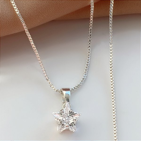 COLAR ESTRELA ZIRCÔNIA FOLHEADO A PRATA⭐️