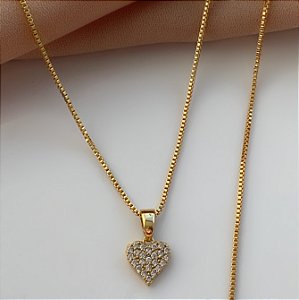 COLAR CORAÇÃO MICRO ZIRCÔNIAS FOLHEADO A PRATA⭐️