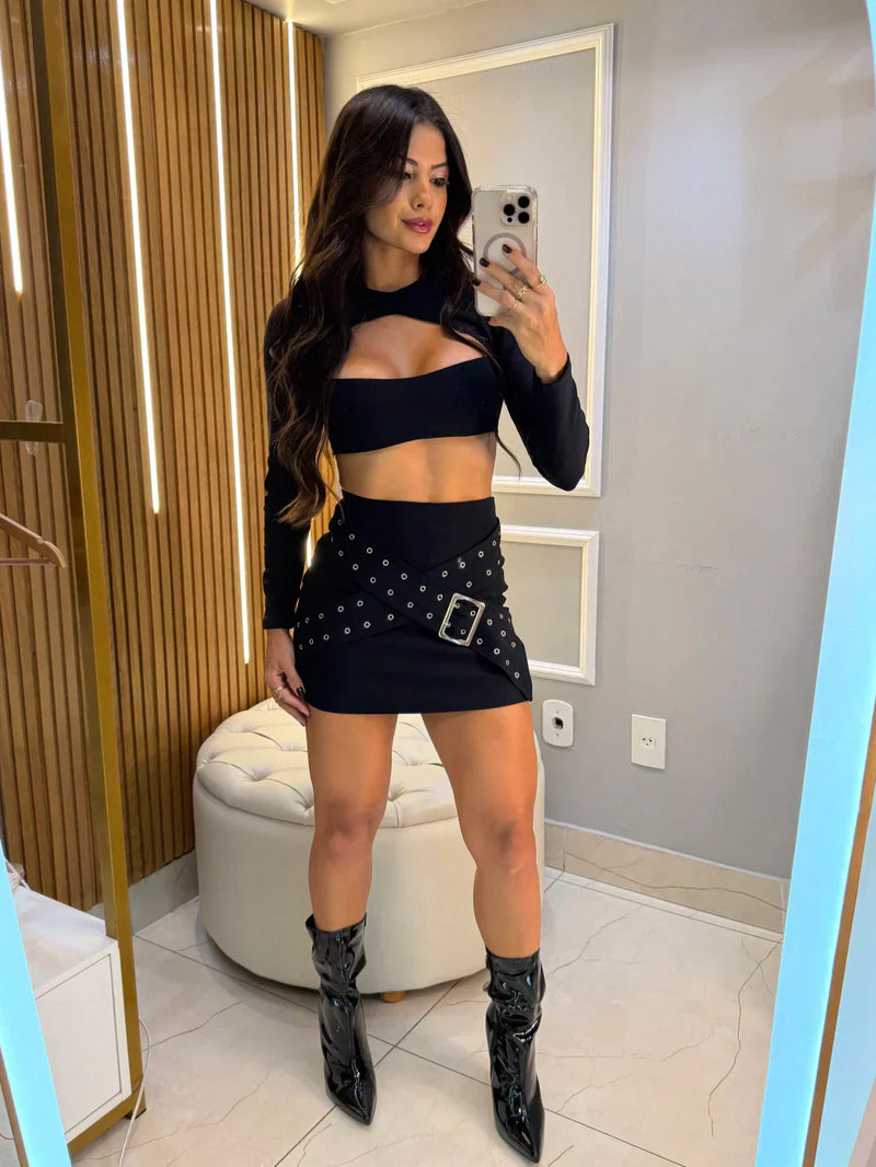 Conjunto fivela no tecido dior