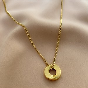 COLAR FITA FINA CÍRCULO ZIRCÔNIAS DOURADO AÇO 316L⭐️