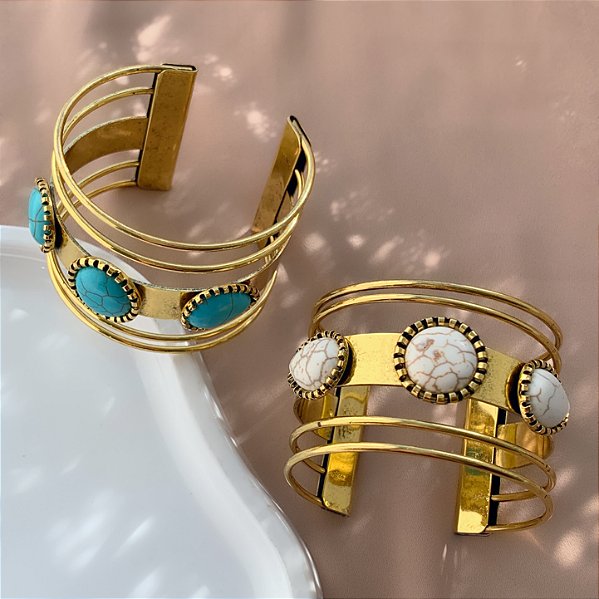 PULSEIRA / BRACELETE BOHO CHIC DOURADO BIJU
