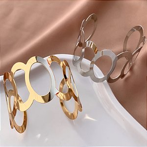 BRACELETE LISO PEDRAS OVAIS PRATEADO BIJU