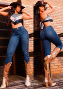 Calça Jeans Modeladora Lipo Empina Bumbum Com Detalhe Cós Médio - C457