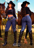 Calça Jeans Modeladora Lipo Empina Bumbum Com Detalhe Cós Médio - C457